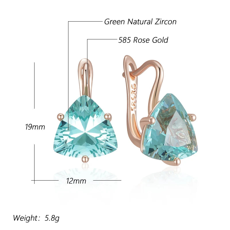Rose Gold Dangle Earrings Green Natural Zircon Drop — Green | KIMLUD