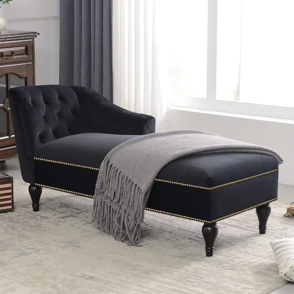 Chaise longue velvet chaise longue, tufted right armchair with buttons, massage chaise longue lounge sofa, black