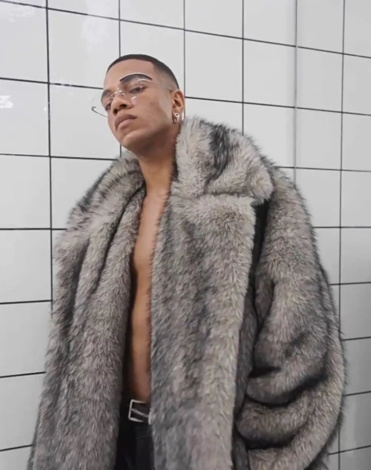 Men's Fur Coat – Fox Fur Lapels – Long Overcoat | KIMLUD