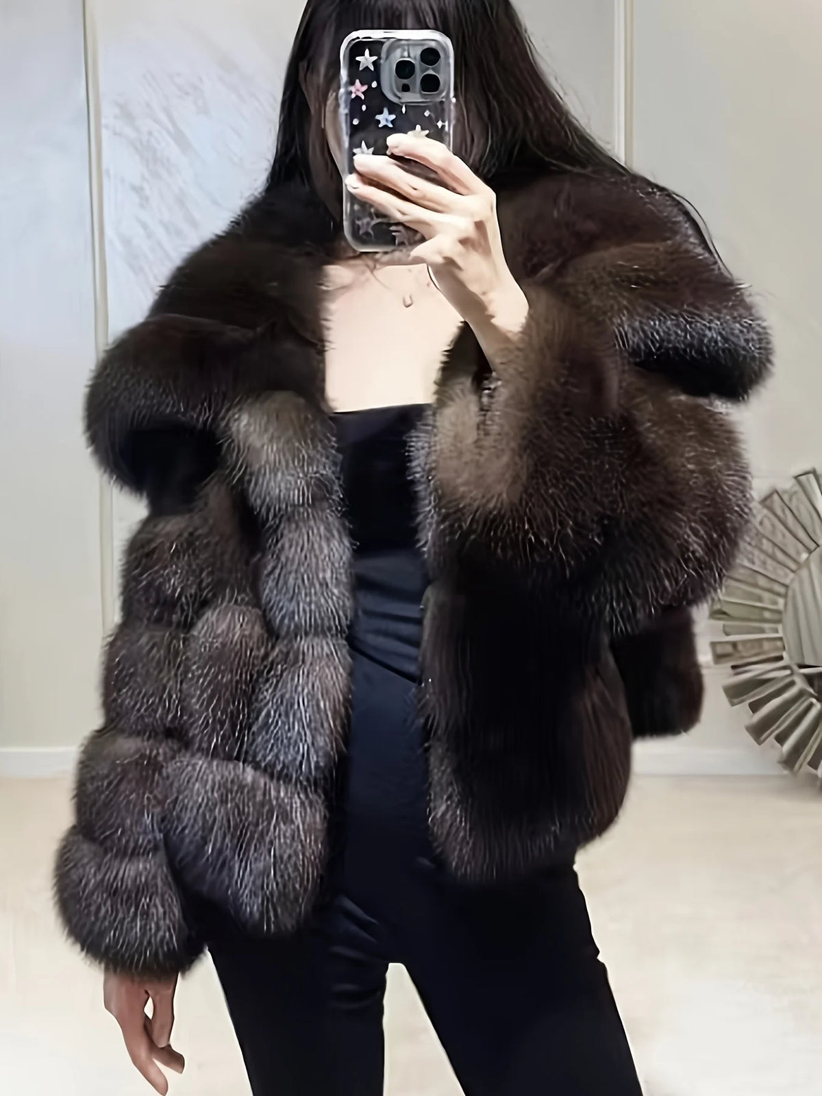 Coat – Cropped Silhouette – Imitation Fur – Large Lapel | KIMLUD