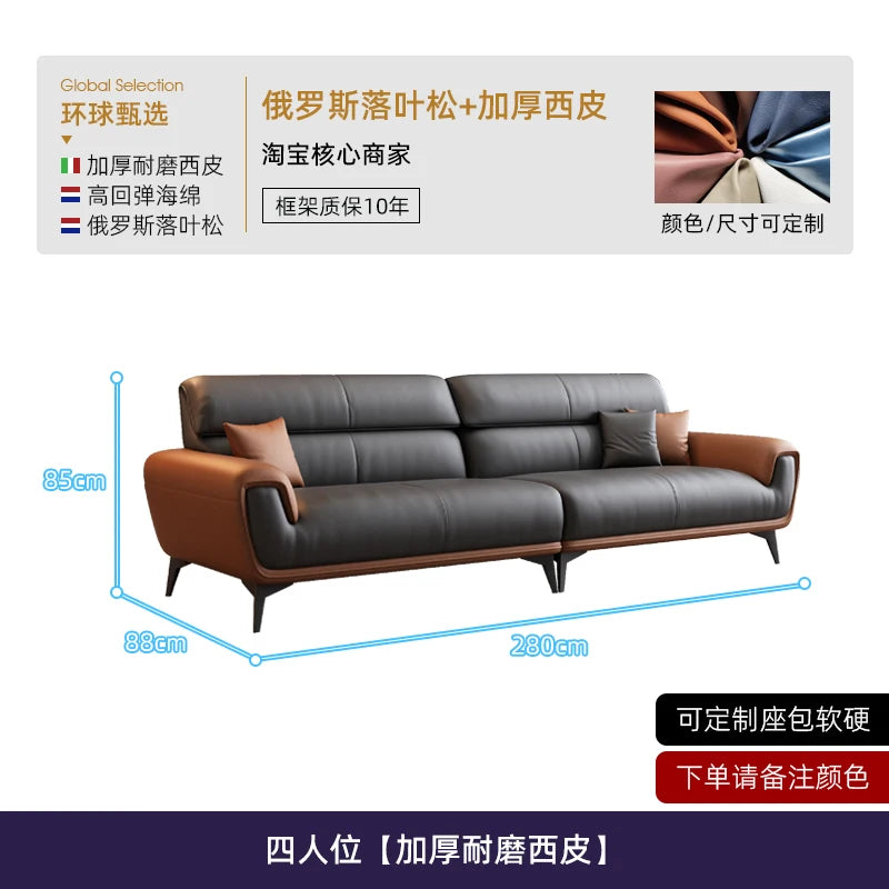 Nordic Leather Sofa Minimalist Modern — Charcoal-Black | KIMLUD