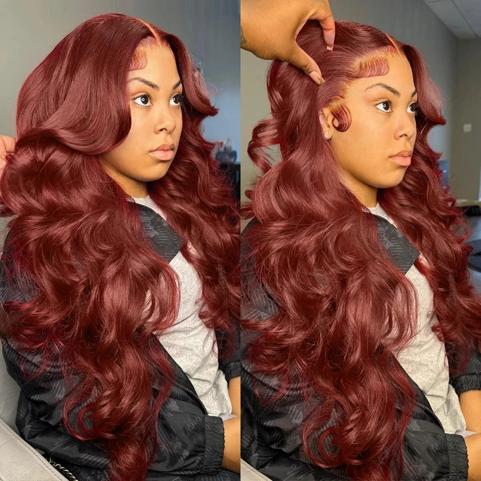 HD Lace Front Human Hair Wig 40-Inch Body Wave PrePlucked 13x6 Lace — Reddish Brown | KIMLUD
