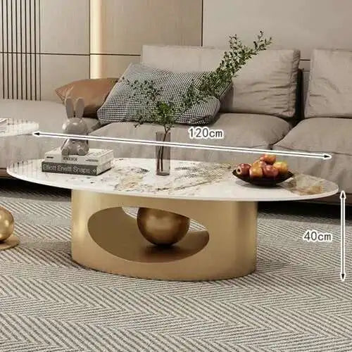 Marble Effect Coffee Table Nordic Oval — White | KIMLUD