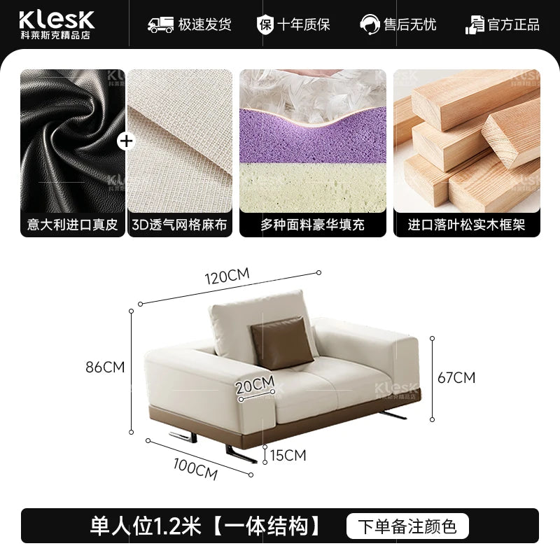 Linen-Cotton Minimalist Straight Sofa With Edge Table — Ivory | KIMLUD