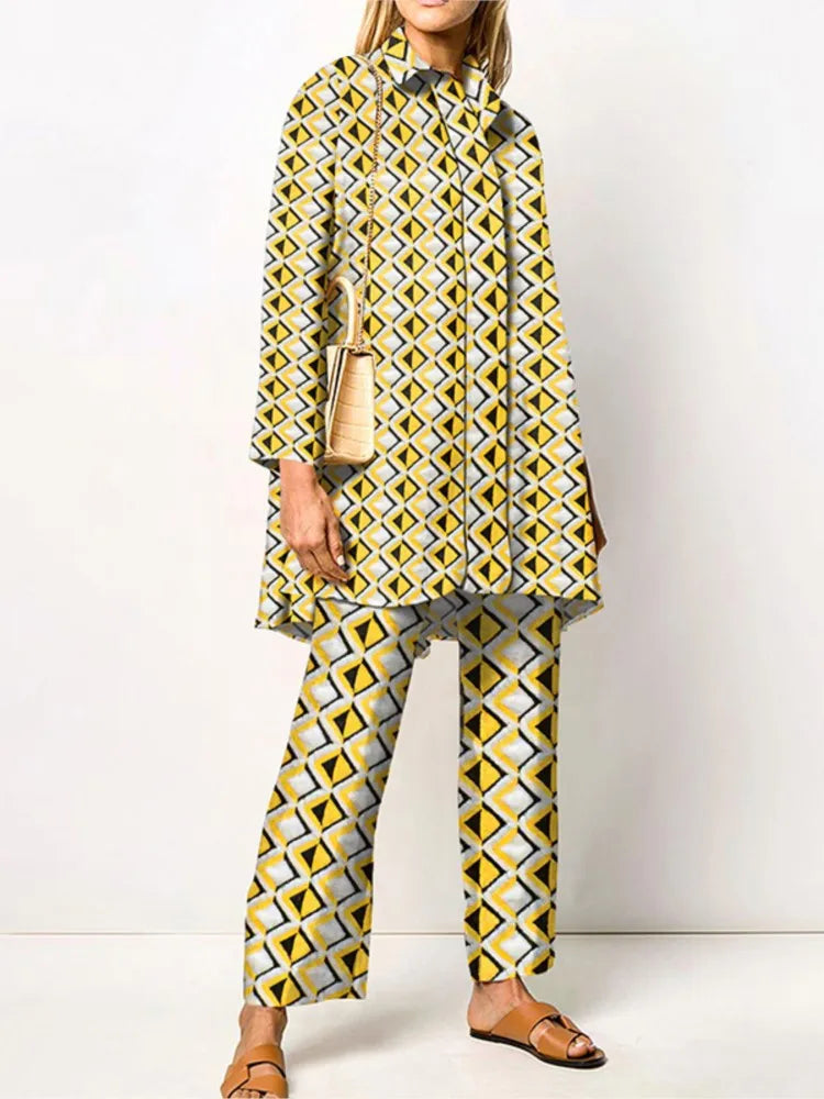 Two Piece Set – Autumn Vintage Printed – Synthetic Fiber – | KIMLUD