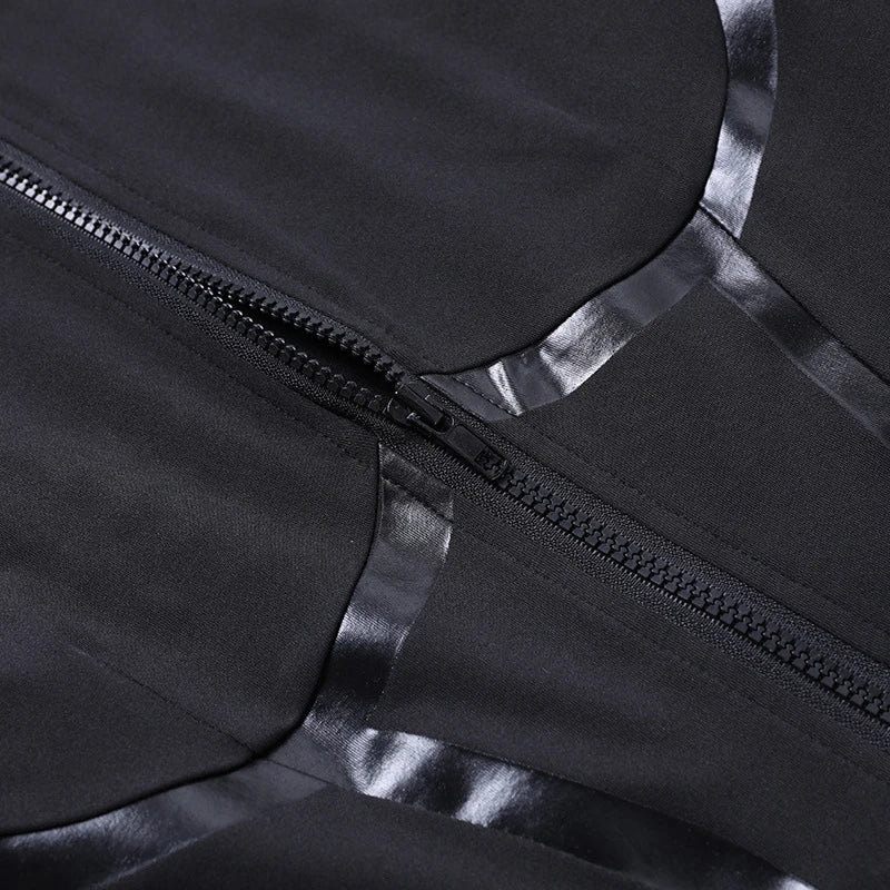 KIMLUD, OMSJ Sporty Body Shaping Full Sleeve One Piece Out Going Fashion Jumpsuits Panelled Round Collar Zip Slim Women's Casual Rompers, KIMLUD Womens Clothes