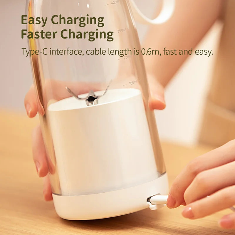 500ml Portable juicer Rechargeable Wireless Fruit Mixer Fresh Juice Bottle Blender 6 Blades Food Milkshake Ice Crush Cup 2400mAh