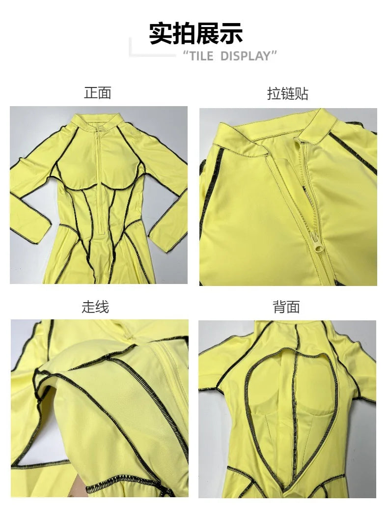 Jumpsuit – Chest Cushion – Nylon Elastane – Striped | KIMLUD