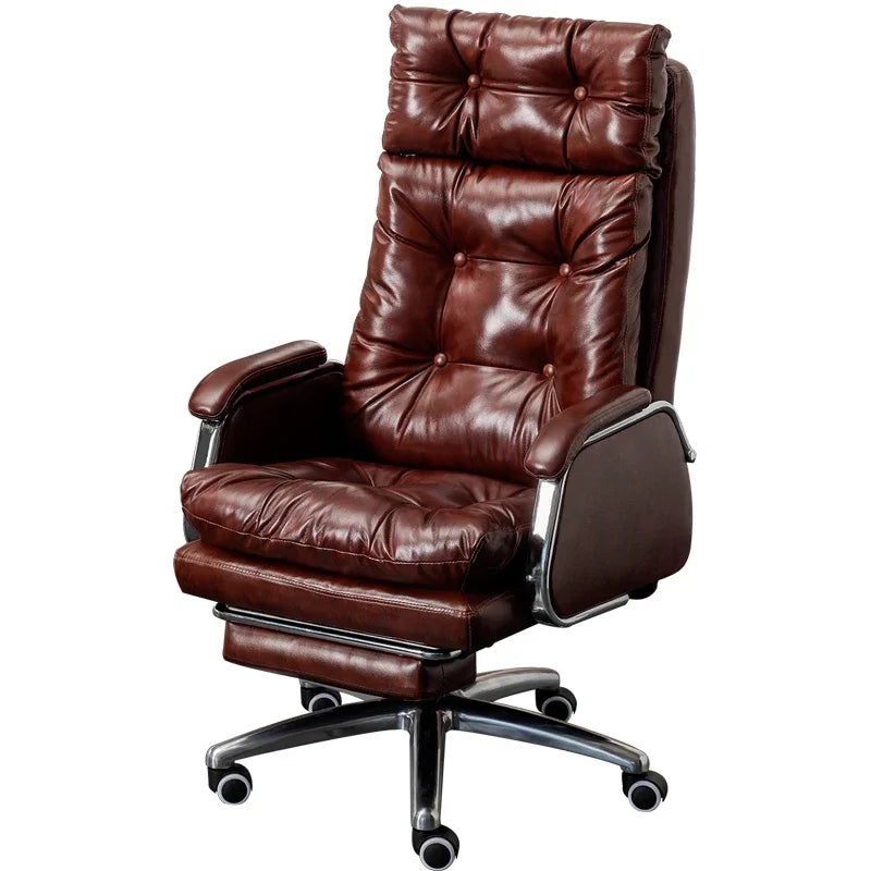 Leather Executive Chair — Tufted High-Back Recliner — Dark Brown | KIMLUD