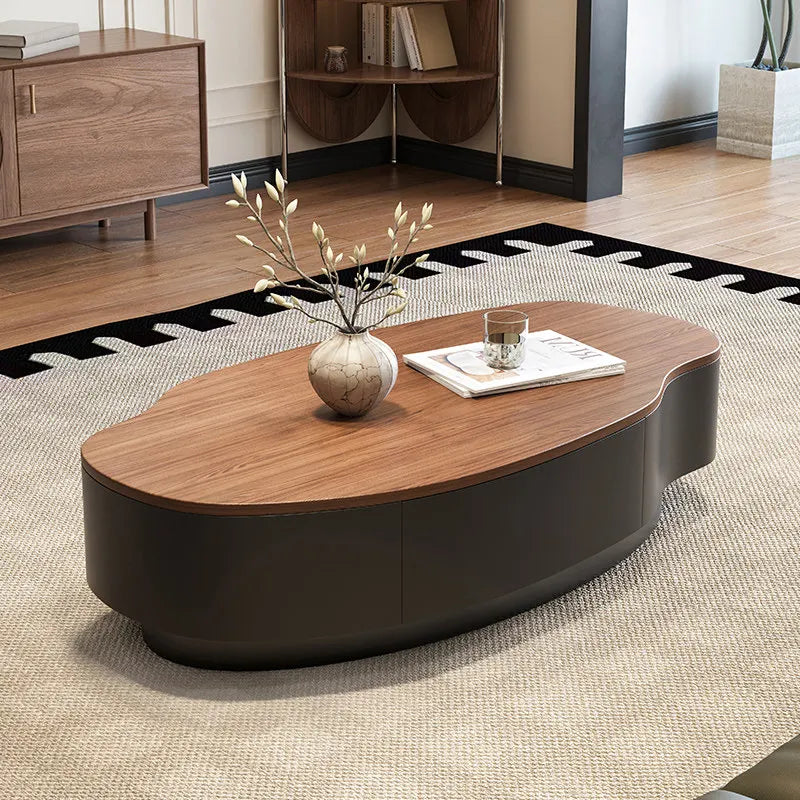 Solid Wood Minimalist Modern Coffee Table With Integrated Storage And Sculpted Edges — Walnut | KIMLUD
