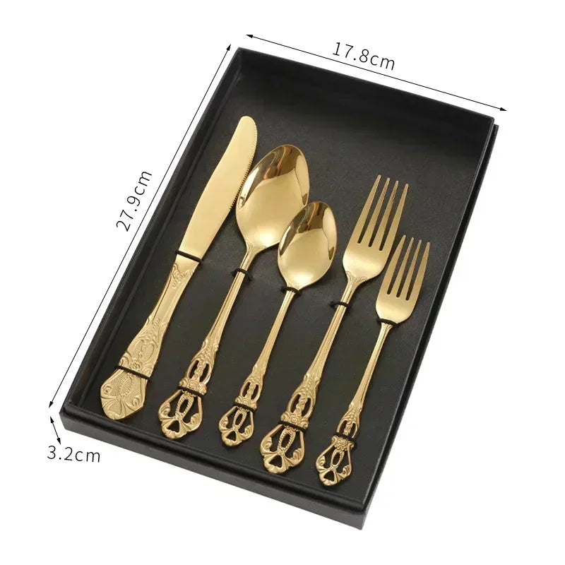 Gold-Plated Stainless Steel Cutlery Set Royal European Spoon Fork Collection — Golden | KIMLUD
