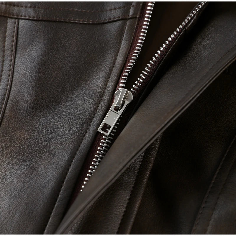 Casual Pu Leather Loose Women Jacket Belt Full Sleeve Stand Collar Zippers Female Coat 2026 Spring Autumn Lady Streetwears
