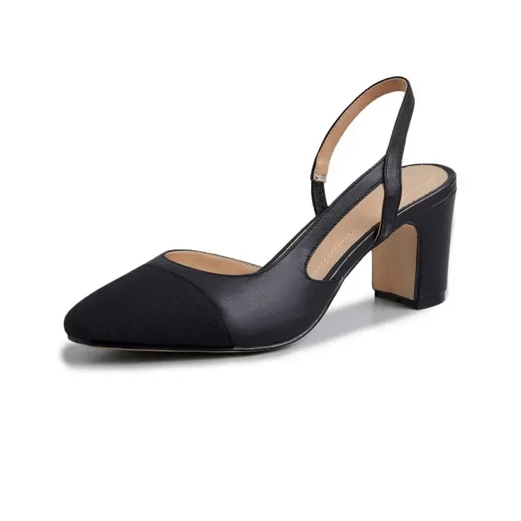 Genuine Leather Slingback Pumps Cap Toe — Beige Nude | KIMLUD