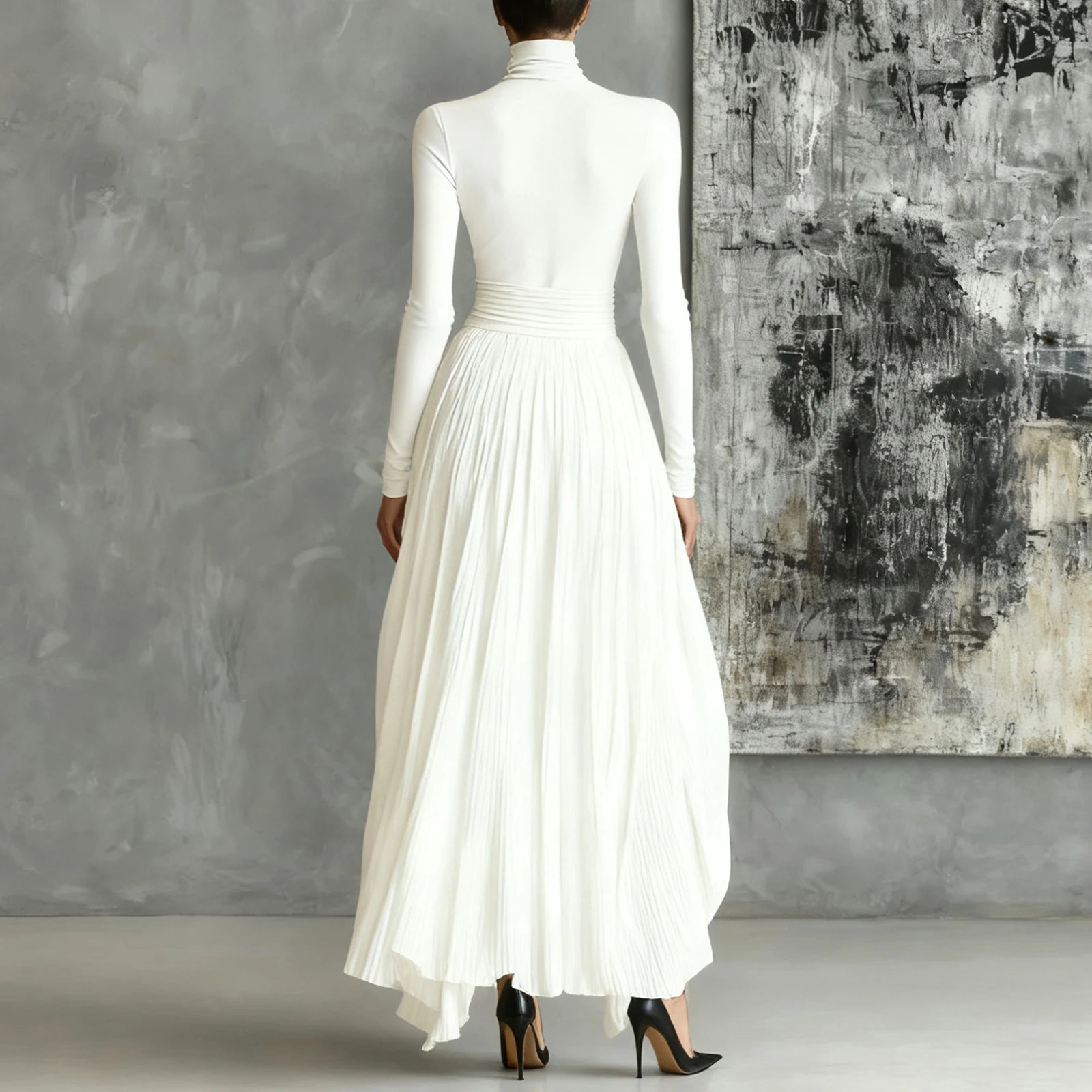 French Retro Elegant Light Luxury Slim-fit Dress for Women Turtleneck Long Sleeve Long Dresses Flowy Dress with a Large Skirt