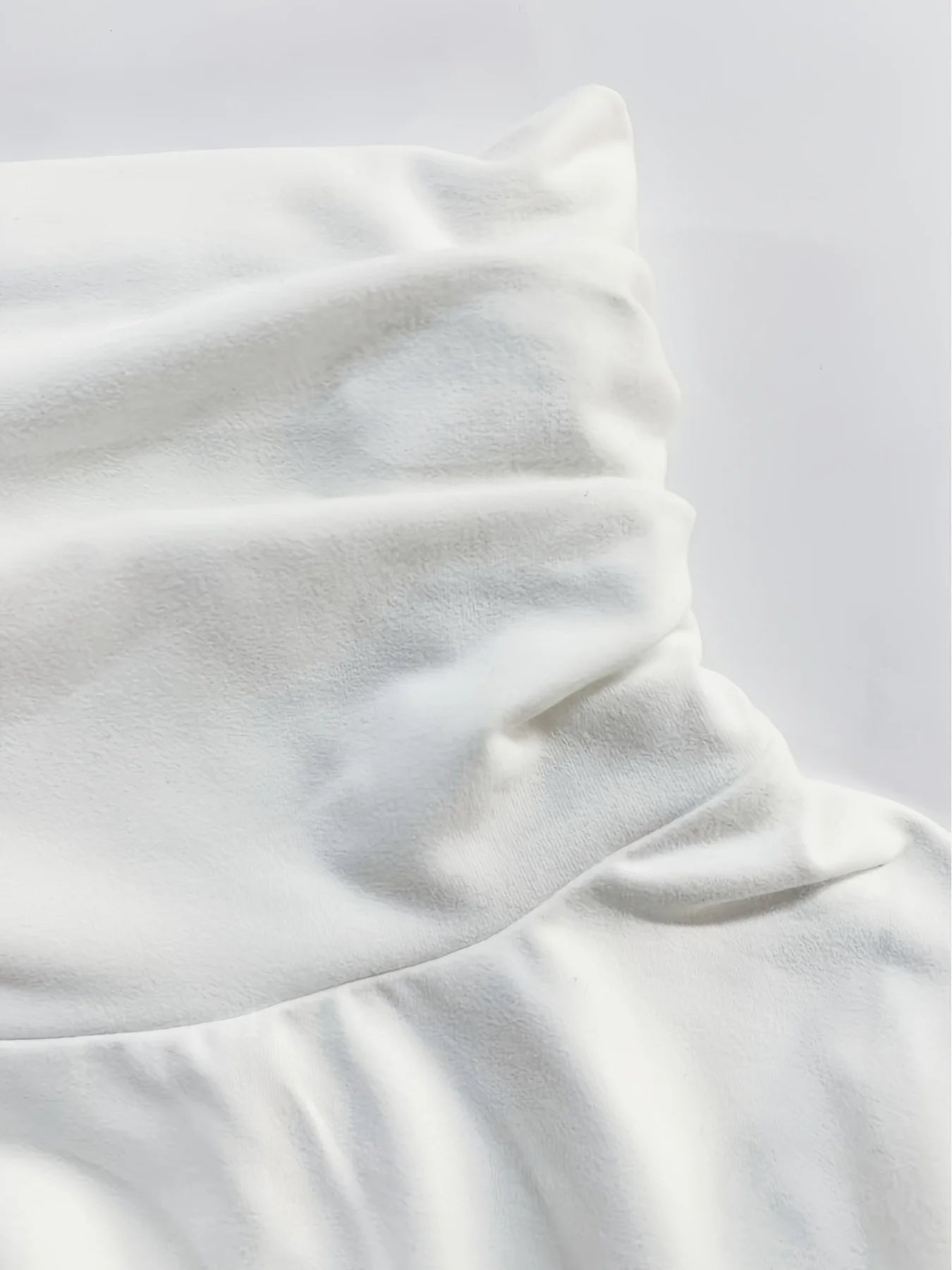 Knit Solid High-Neck Ruched Dress — Ivory | KIMLUD