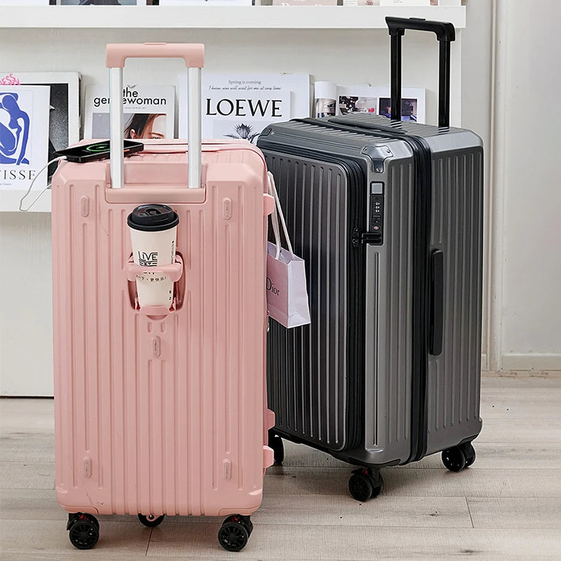 2025 New Side Opening Suitcase PC Large Capacity Luggage with USB Cup Holder 34 inch Password Trolley Case 20" Travel Suitcases