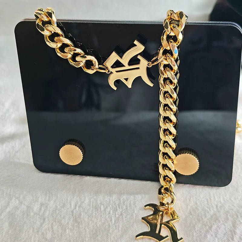 Choker Necklace – Initial Letter Drop – Gold Plated – Gold | KIMLUD