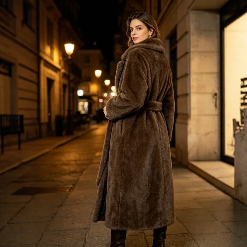 Fur Coat - X-Long Silhouette - Faux Mink Fur | KIMLUD
