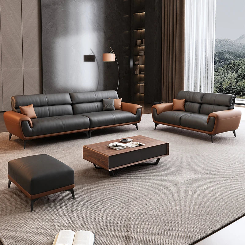 Nordic Leather Sofa Minimalist Modern — Charcoal-Black | KIMLUD
