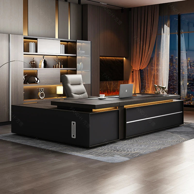 Wooden Desk With Drawers — Charcoal Black | KIMLUD