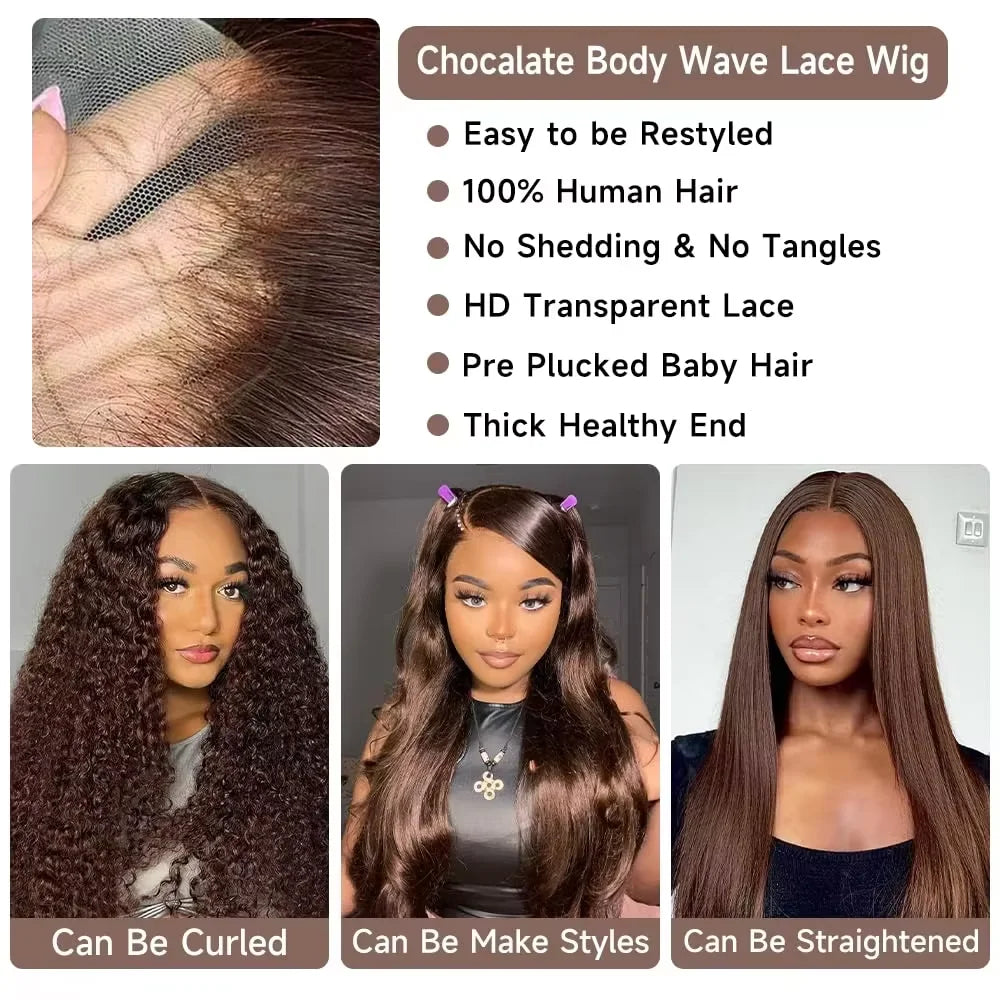 HD Lace Front Wig Body Wave 46in 200 Density — Chocolate Brown | KIMLUD