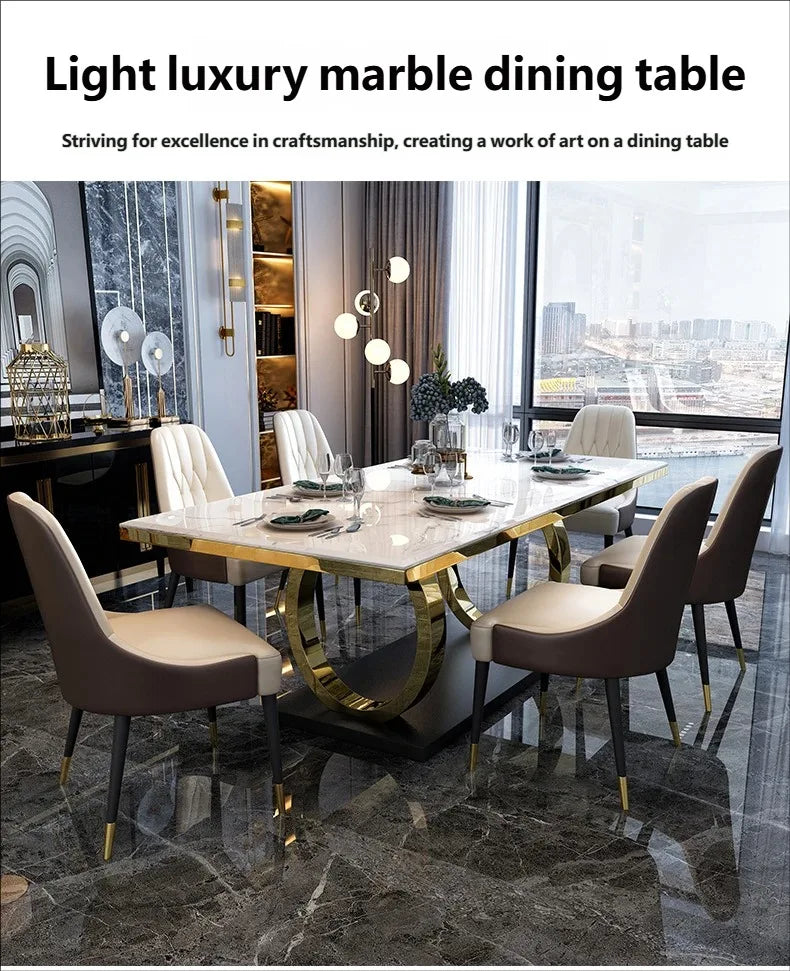 Marble Top Gold Frame Solid Dining Room Set — White | KIMLUD