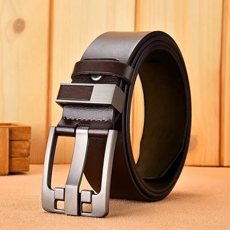 Matte PU Leather Belt Refined Grain Buckle Metal Hardware 3.8cm Width — Black | KIMLUD