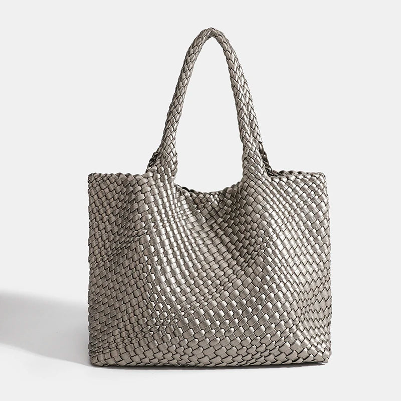 Neoprene Striped Tote Bag Hasp Closure — Black And White | KIMLUD