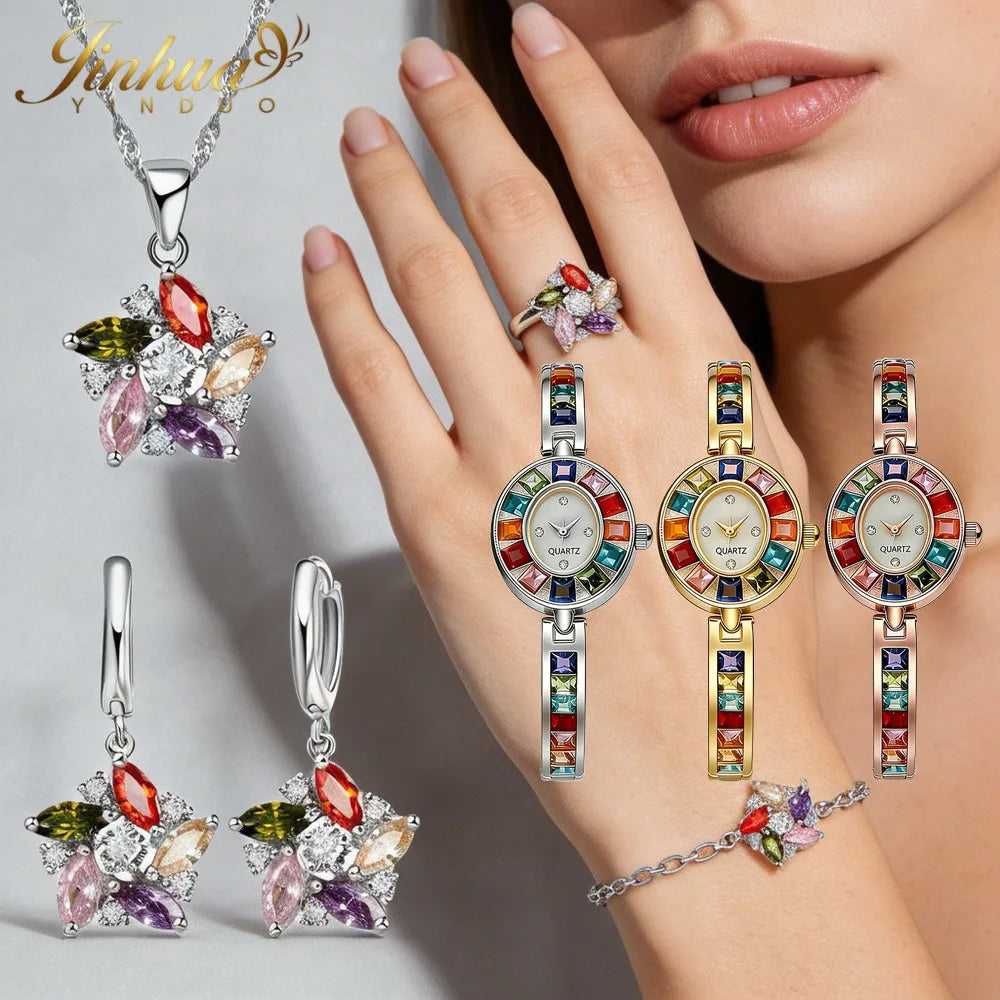 Sterling Silver Jewelry Set Windmill CZ — Turquoise | KIMLUD