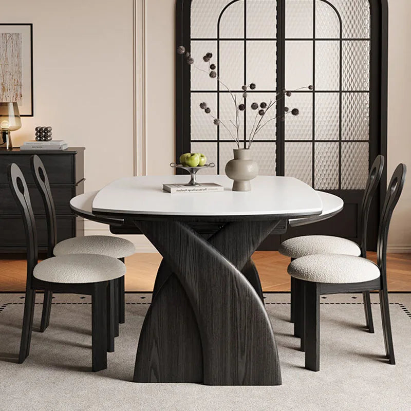 Marble Nordic Center Dining Table Round Extendable — White | KIMLUD