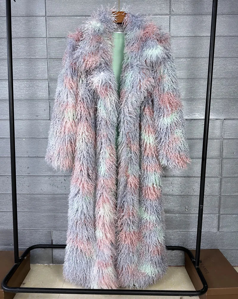 Faux Fur Coat – Long Overcoat – Artificial Fur – Rose Pink | KIMLUD