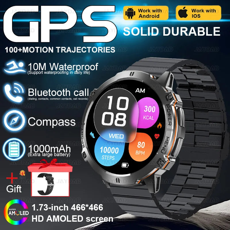 2025 NEW For XIAOMI Outdoor Military GPS Smartwatch Men 1.73"HD Screen Compass 1000MAH Heart Rate BT Call 10M Waterproof Watches