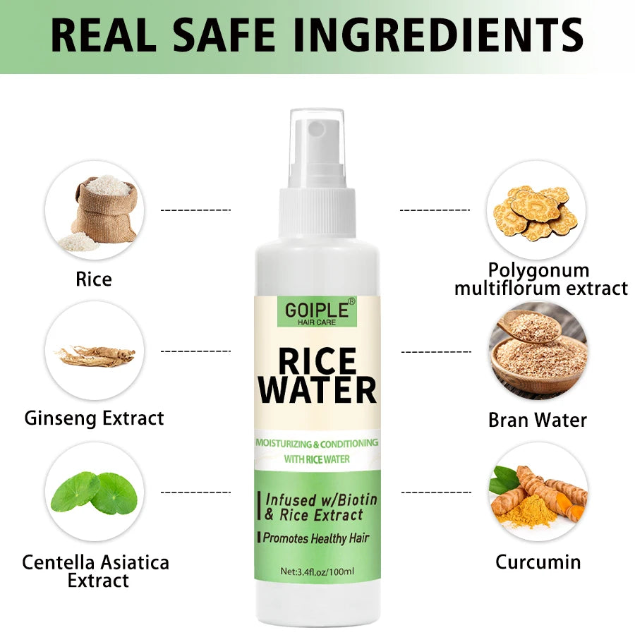 GOIPLE 100ml Rice Water Repair Dry Frizzy Damaged Refreshing Balance Scalp Nourish Roots Smooth Anti-loss Hair Growth Spray