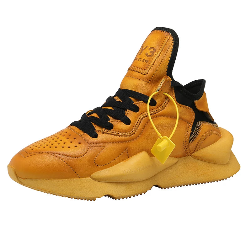 Calf Leather Casual Sneakers Round-Toe — Honey Tan | KIMLUD