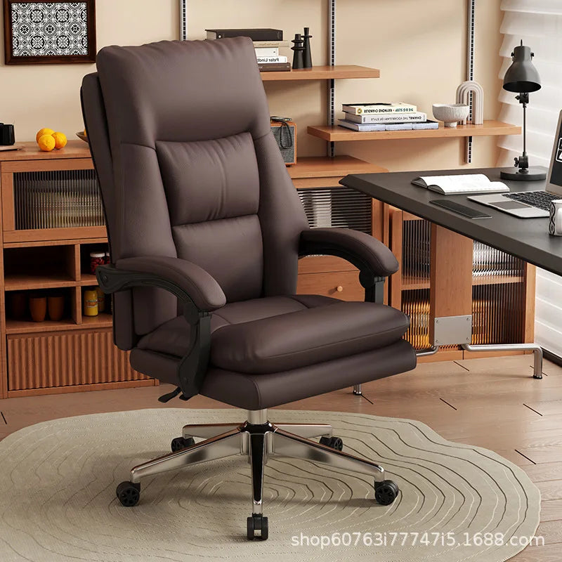 KIMLUD, Leather Boss Chair Office Chair Recumbent Back Study Chair Ergonomic Home Computer Chair, KIMLUD Womens Clothes