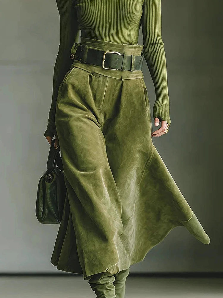 KIMLUD, Women's 2PCS Patchwork Outfit Long Sleeve Slash Neck Top with Maxi Skirts Autumn Winter Fashion Elegant Streetwear for Holiday, KIMLUD Womens Clothes