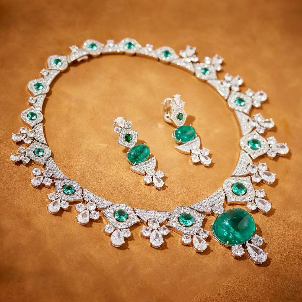 EYER Top Grade Temperament AAA Zircon designer Necklace For Women Luxury Green Drop Earrings Wedding Evening Dress Jewelry Set