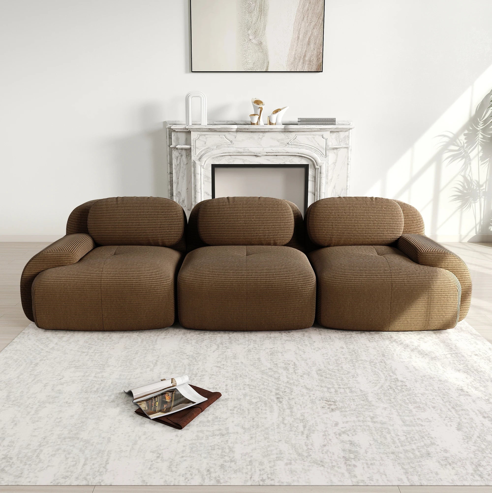 3-seater Sofa in Premium Cordsamt, Non-slip, Ergonomic Armrests and Highly Elastic Upholstery for Living Room and Bedroom, Green