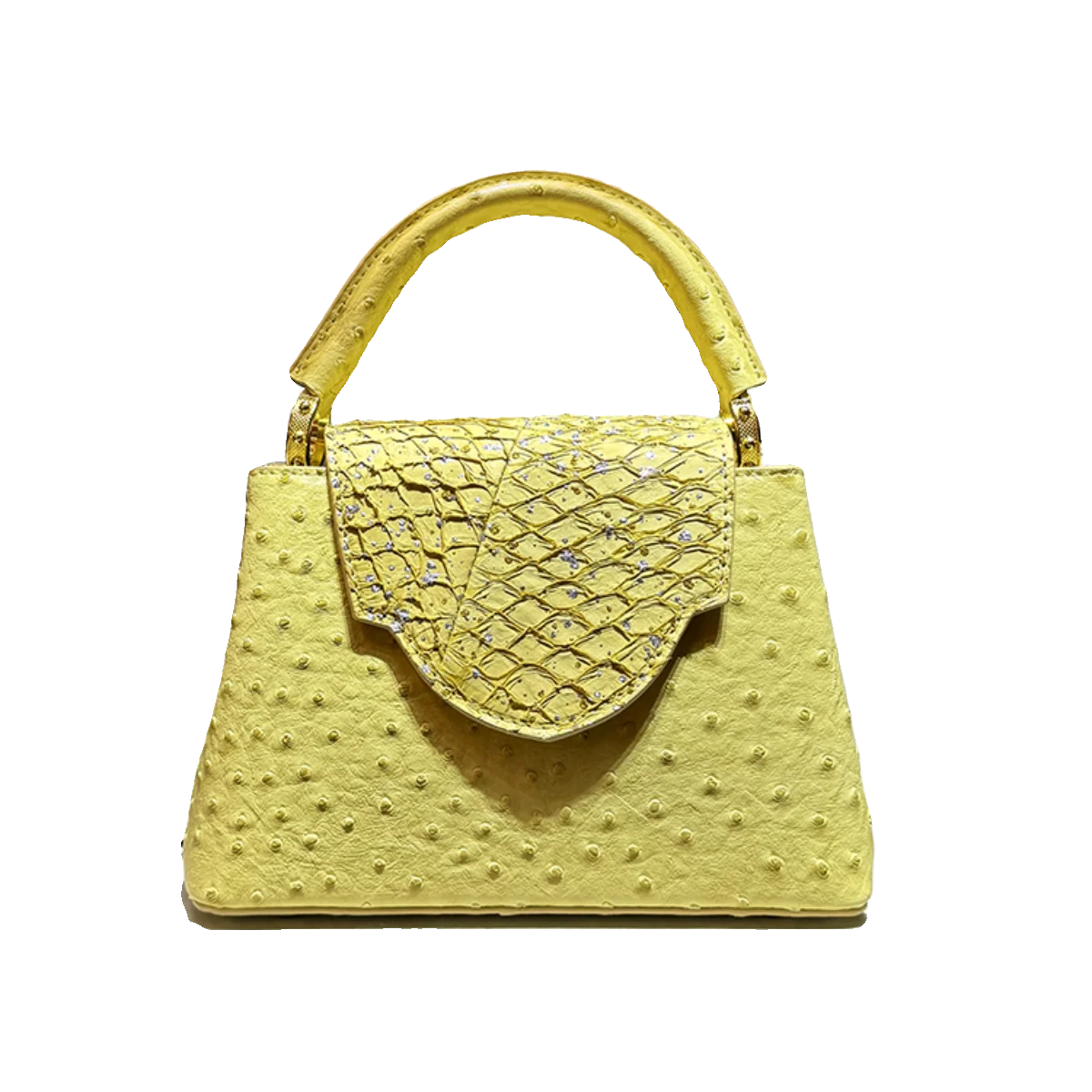 Leather Crossbody Bag Ostrich-Print — Black | KIMLUD