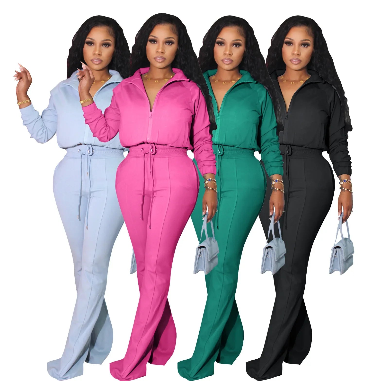 Two-Piece Tracksuit Silhouette Soft Sheen Satin Finish — Midnight Black | KIMLUD