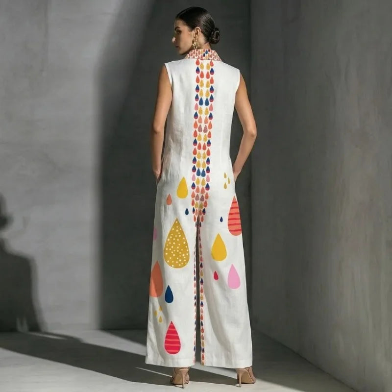 Jumpsuit – Colorful Printed Zipper Wide Leg – Polyester | KIMLUD