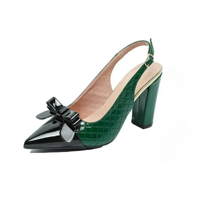 Slingback Block Heel Sandals – Bow Detail – Patent Leather | KIMLUD