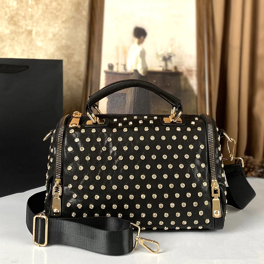 Crossbody Handbag – Diamond Studded Punk Style – PU | KIMLUD