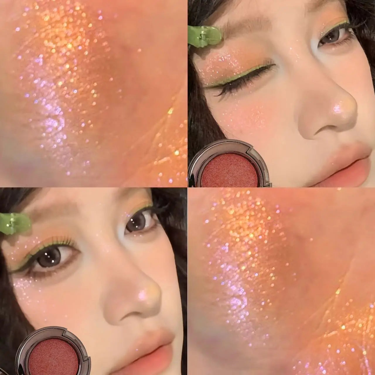 Cream Metallic Eyeshadow Palette Smoked Green With Chameleon Blue Sparkle — Smoked Green | KIMLUD