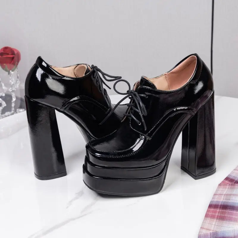 Pumps – Plus Size 43-45, 14cm Heel, Lace-Up – Square Heel | KIMLUD