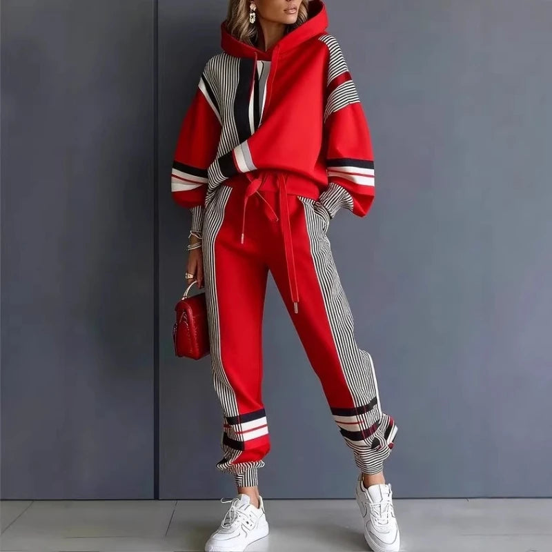 Two-Piece Sweatshirt and Pants Set American Stripe — Black | KIMLUD