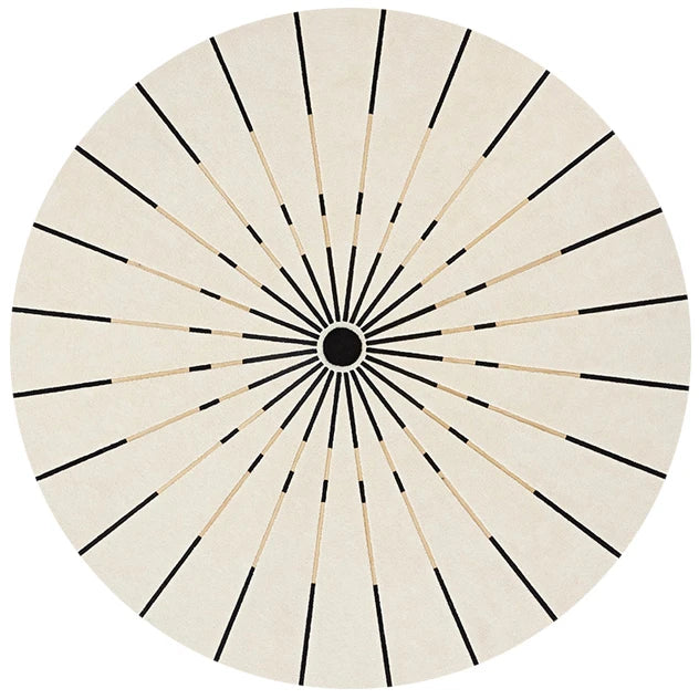 Fluffy/100% Polyester Round Rug with Stripe Wilton Design — White | KIMLUD