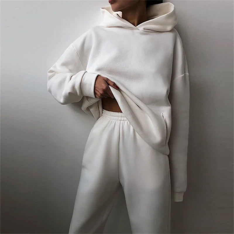 Oversized Laminated Solid Tracksuit Set — Beige | KIMLUD
