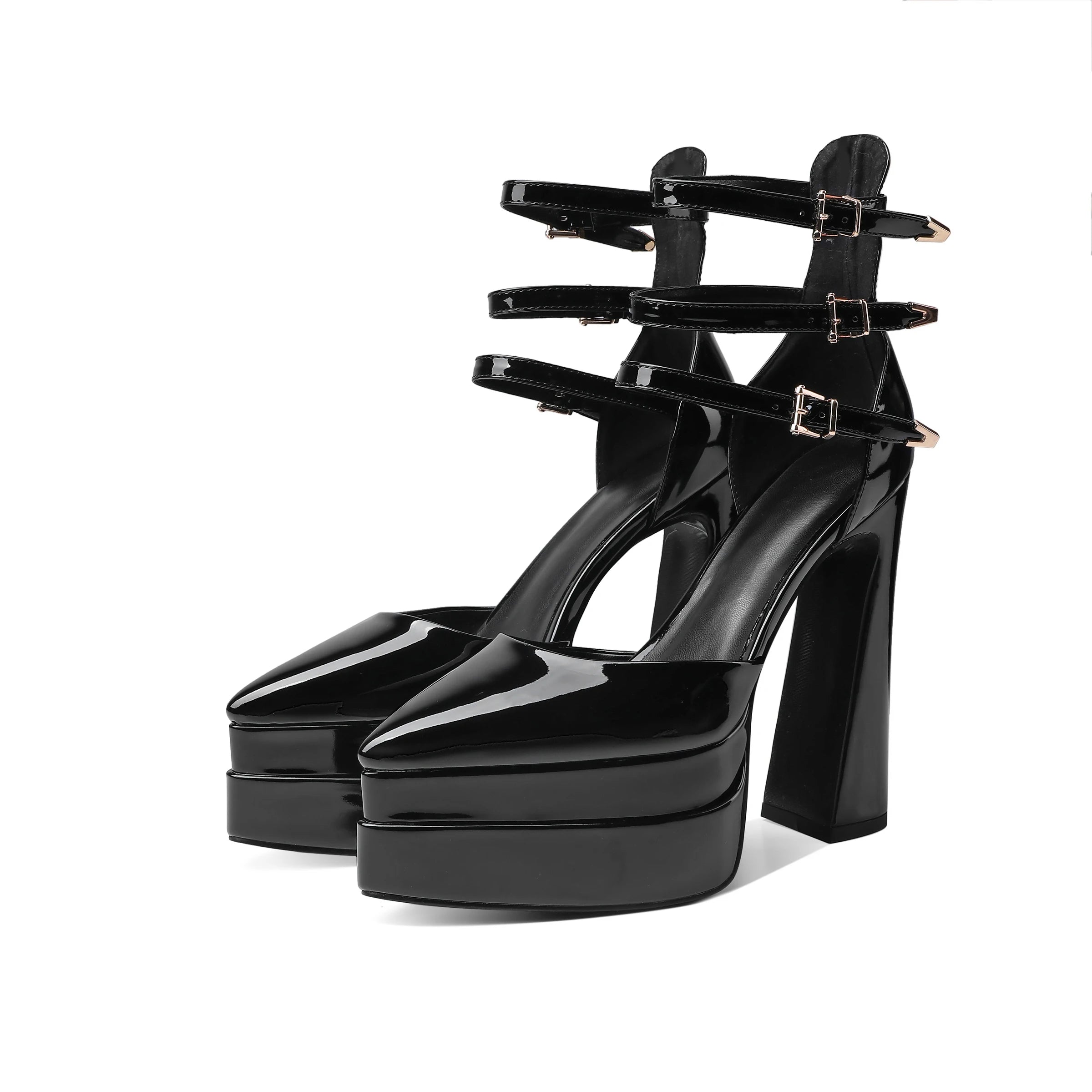 European/american Style Summer Fashion Thick Heels High Heels Wrapped Sandals Women's Pointed Belt Buckle Women's White Shoes