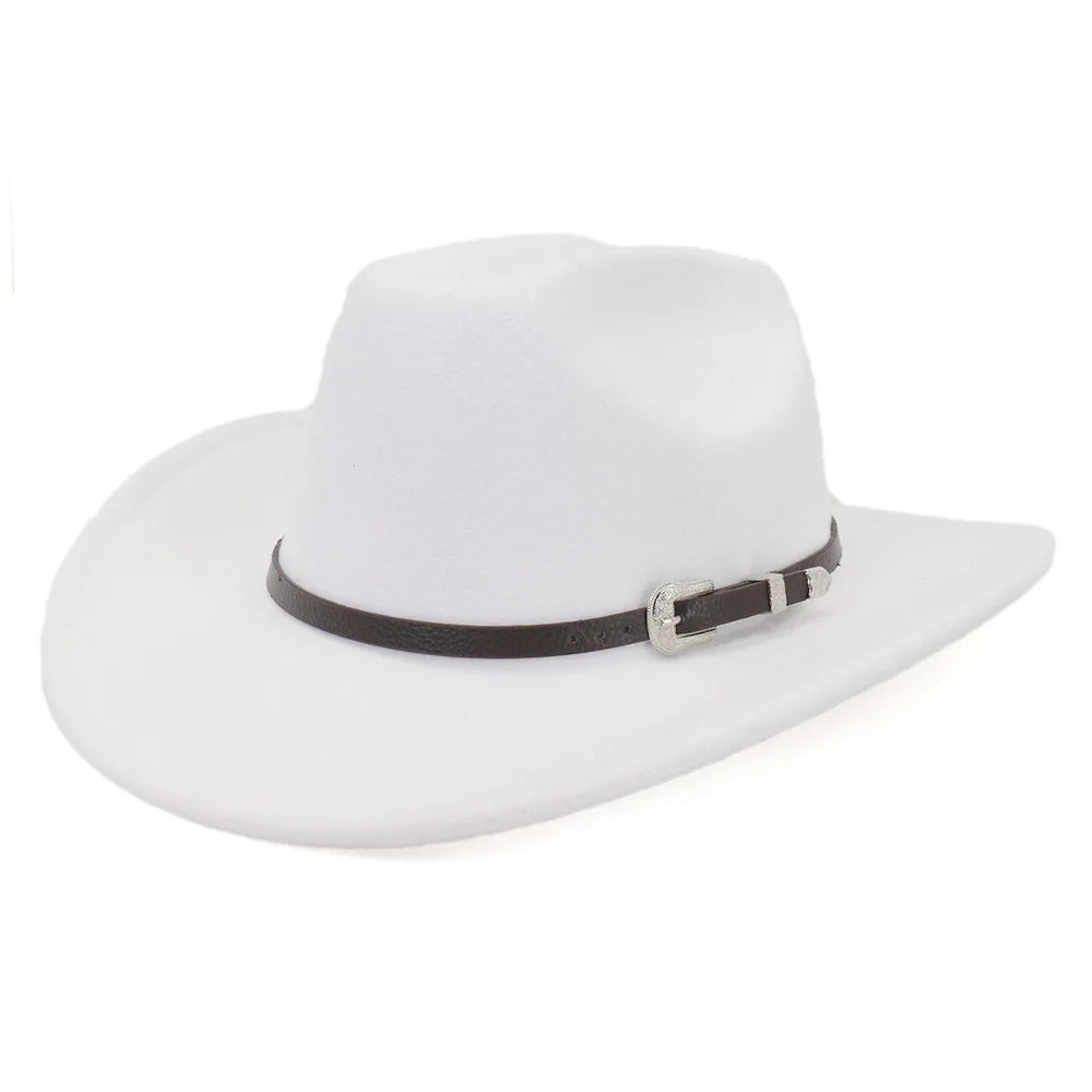 Felt Western Cowboy Hat With Black Belt — Black | KIMLUD